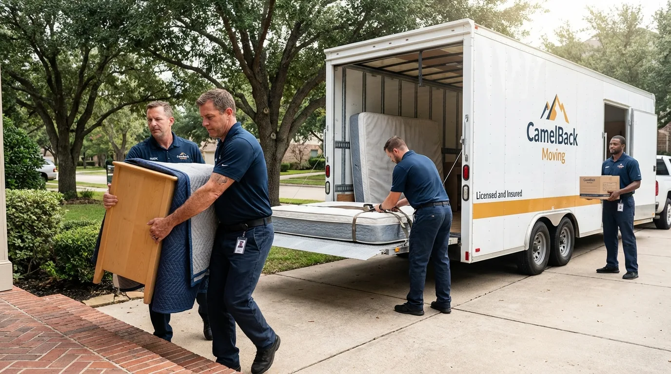 Crew loading residential truck for cross-state move from Evergreen Park, IL