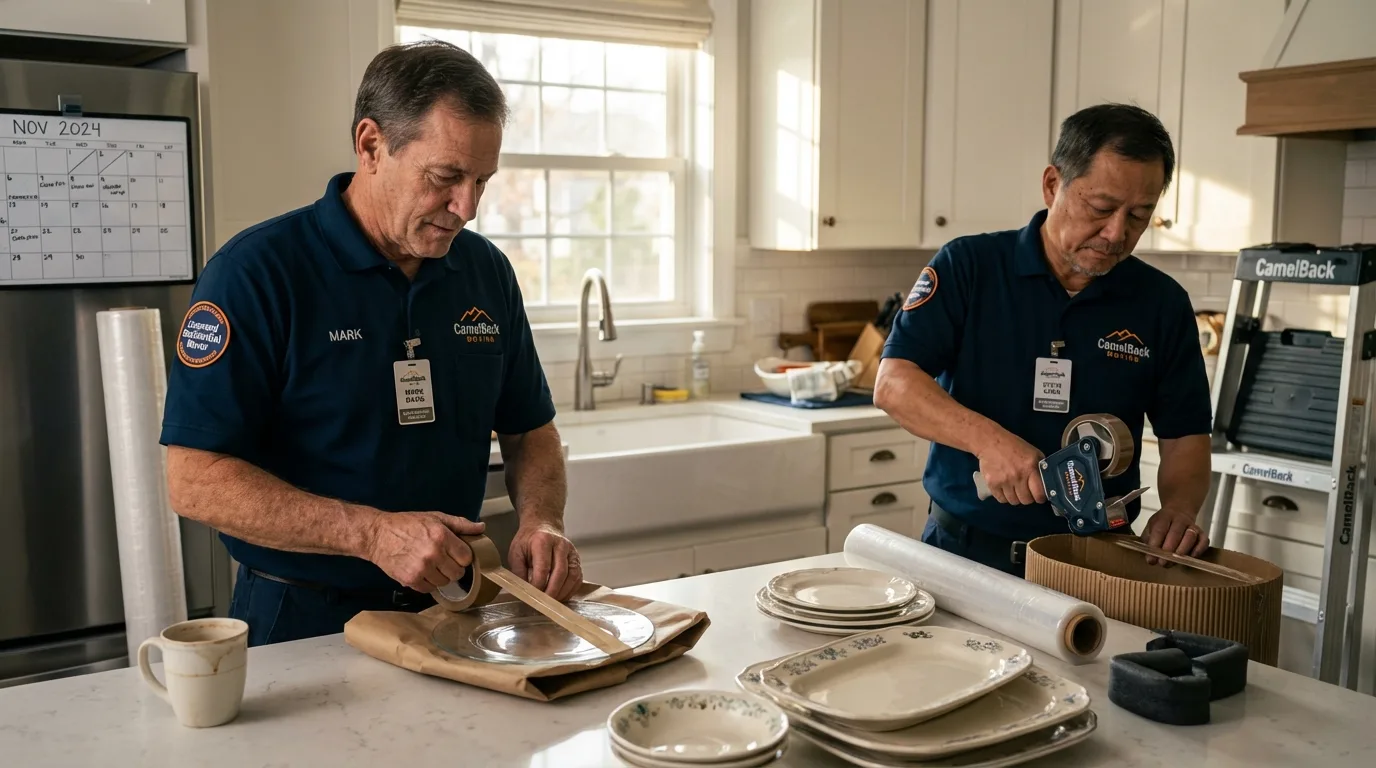 Professional crew packing kitchen dishware in Evergreen Park, IL